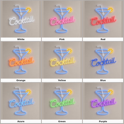 Cocktail with Martini Glass and Lemon LED Neon Sign