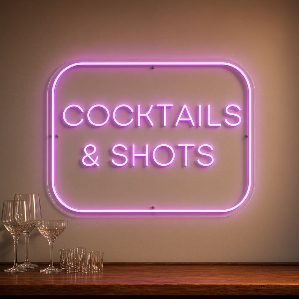 Cocktails & Shots with Frame LED Neon Sign