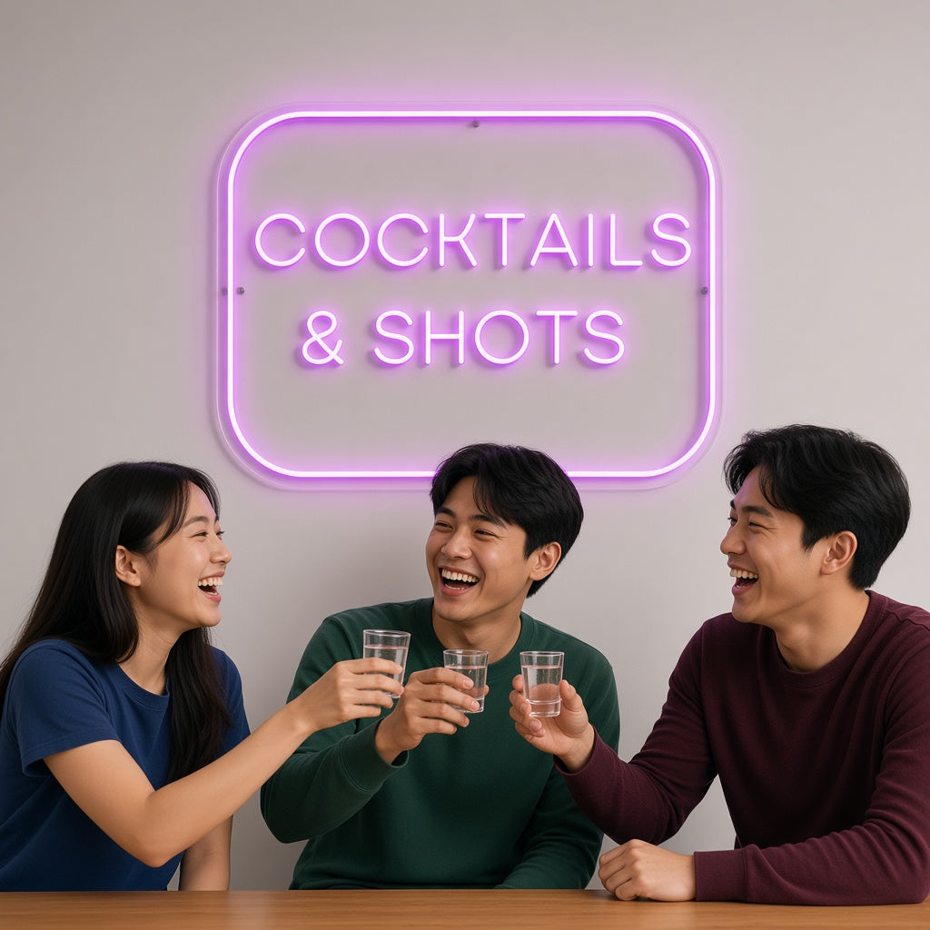 Cocktails & Shots with Frame LED Neon Sign