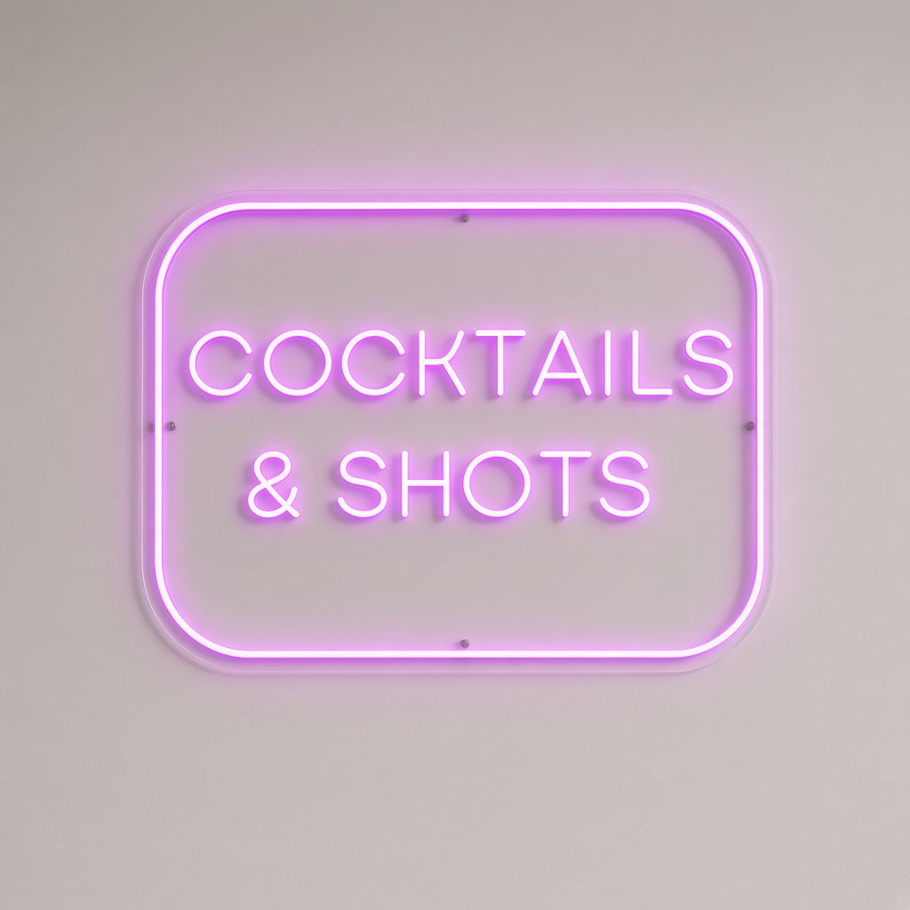 Cocktails & Shots with Frame LED Neon Sign