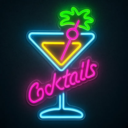 Cocktails with Martini Glass and Palm Leaves LED Neon Sign