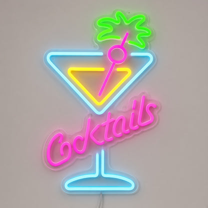Cocktails with Martini Glass and Palm Leaves LED Neon Sign