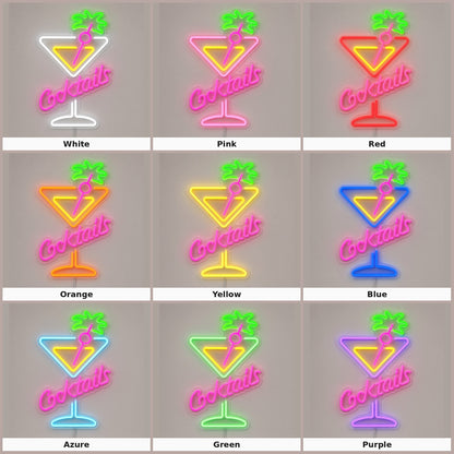 Cocktails with Martini Glass and Palm Leaves LED Neon Sign