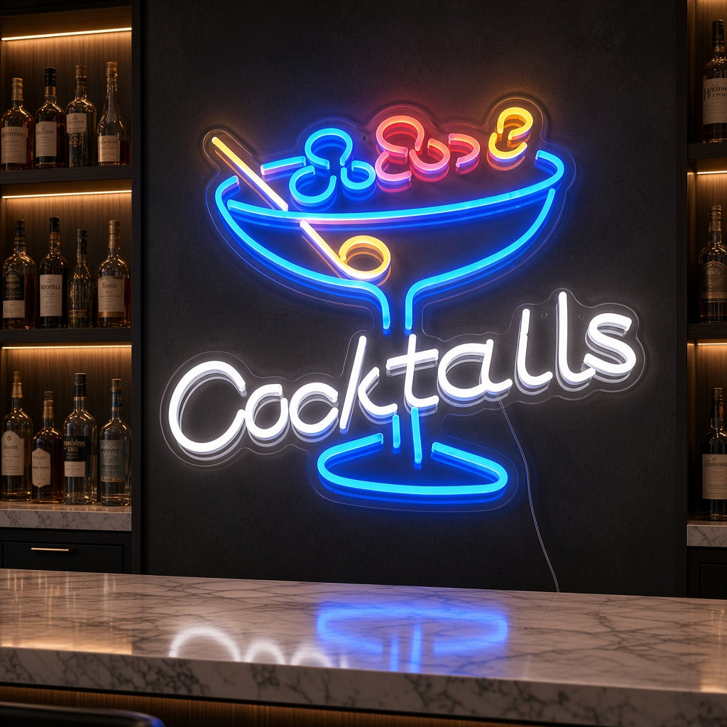 Cocktails with Cocktail Glass LED Neon Sign
