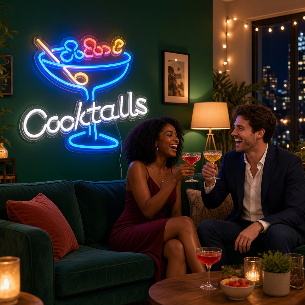 Cocktails with Cocktail Glass LED Neon Sign