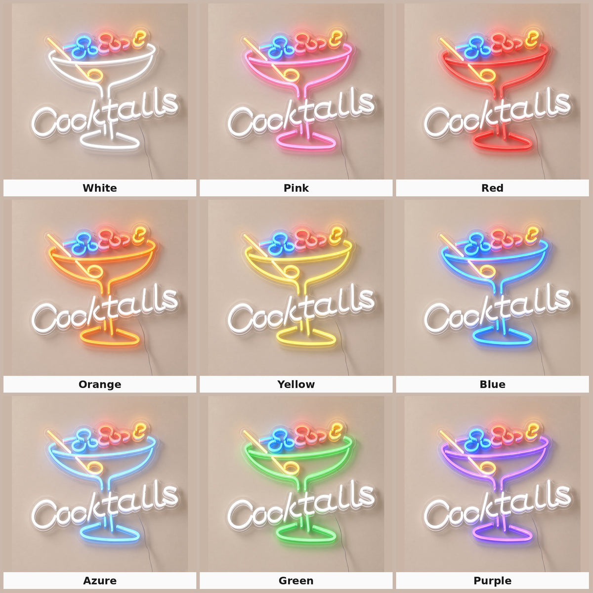Cocktails with Cocktail Glass LED Neon Sign