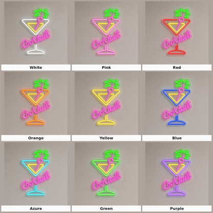 Cocktails with Martini Glass and Palm Tree LED Neon Sign