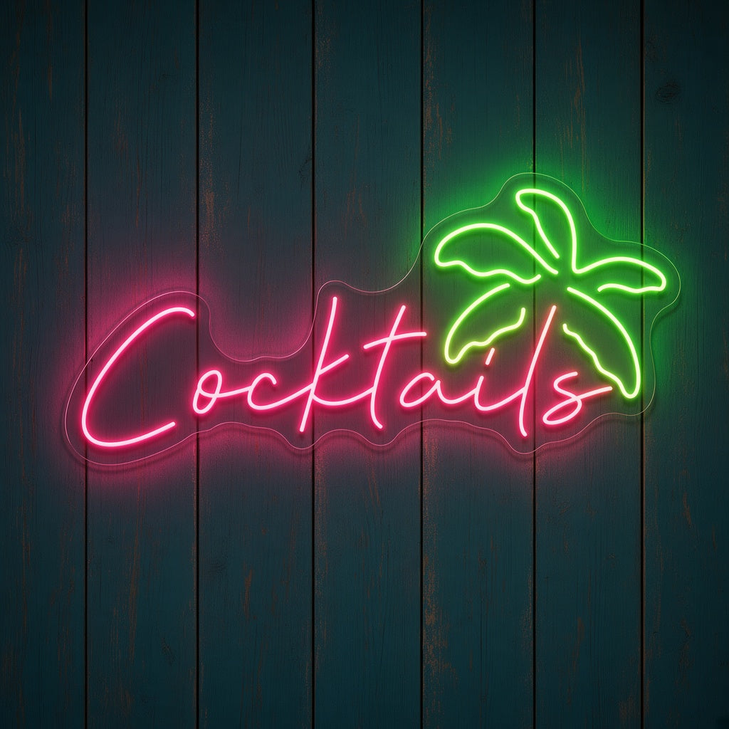 Cocktails with Palm Tree LED Neon Sign