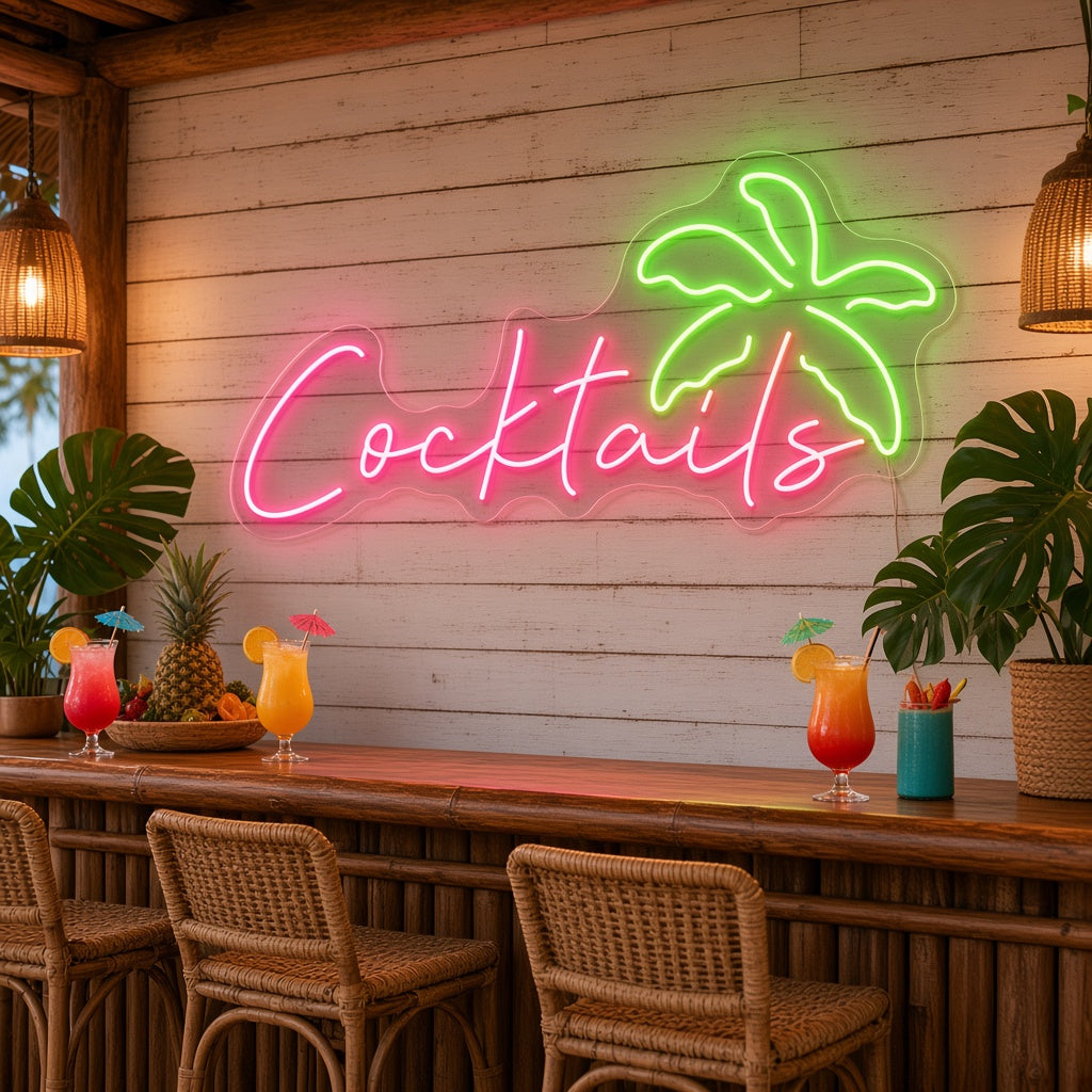 Cocktails with Palm Tree LED Neon Sign
