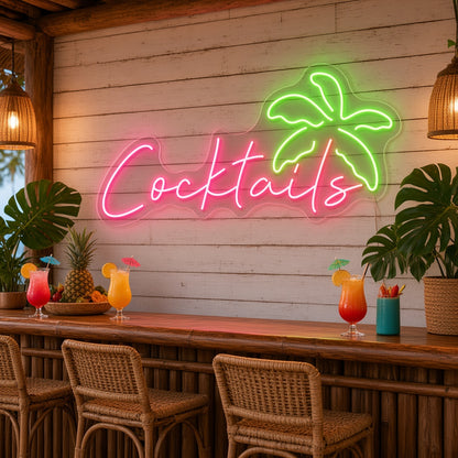 Cocktails with Palm Tree LED Neon Sign