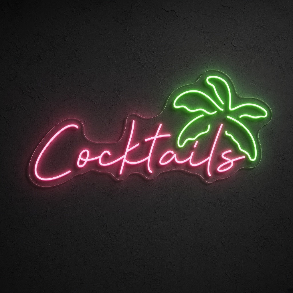 Cocktails with Palm Tree LED Neon Sign