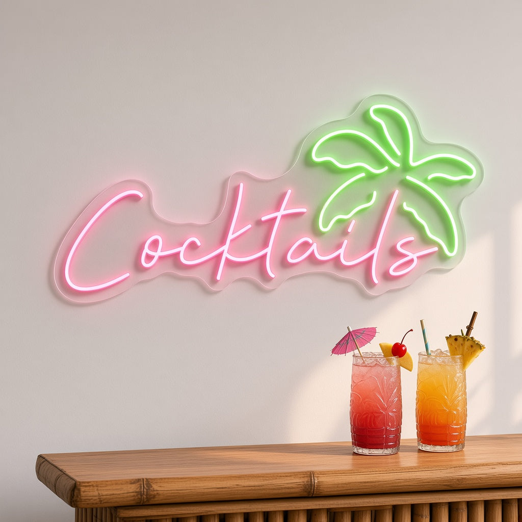 Cocktails with Palm Tree LED Neon Sign