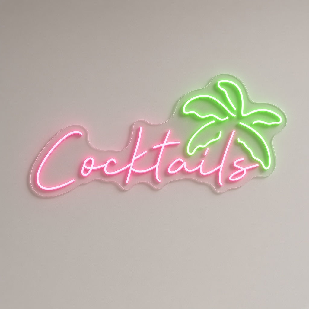Cocktails with Palm Tree LED Neon Sign