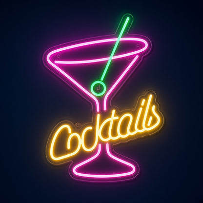 Cocktails with Martini Glass LED Neon Sign