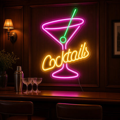 Cocktails with Martini Glass LED Neon Sign
