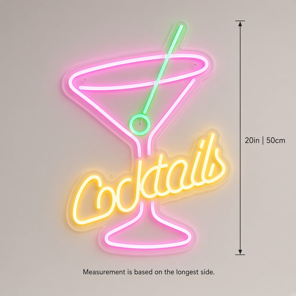 Cocktails with Martini Glass LED Neon Sign