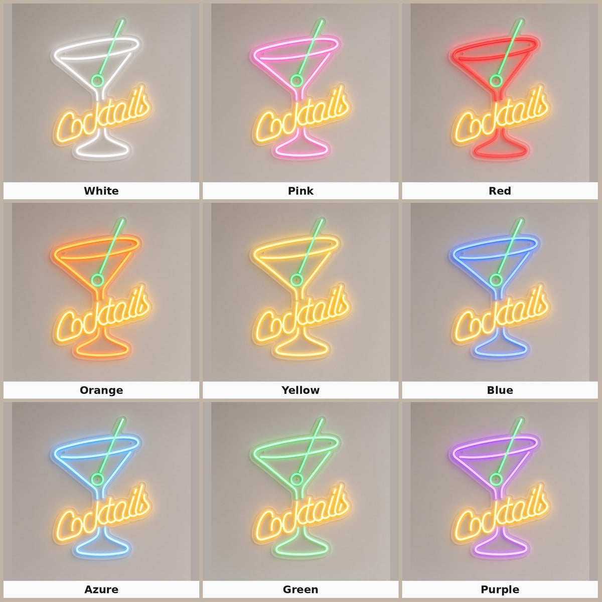 Cocktails with Martini Glass LED Neon Sign