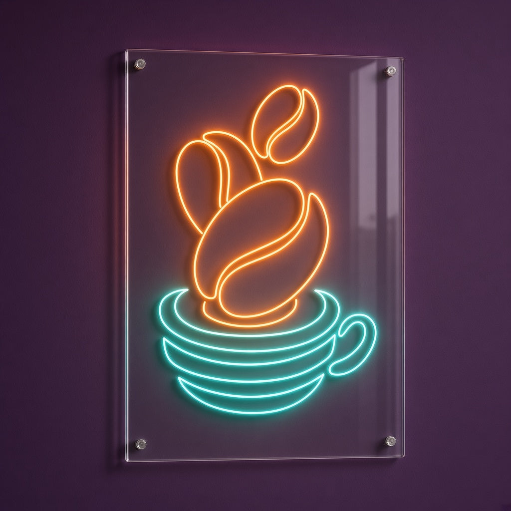 Coffee Beans Falling into Cup LED Neon Sign