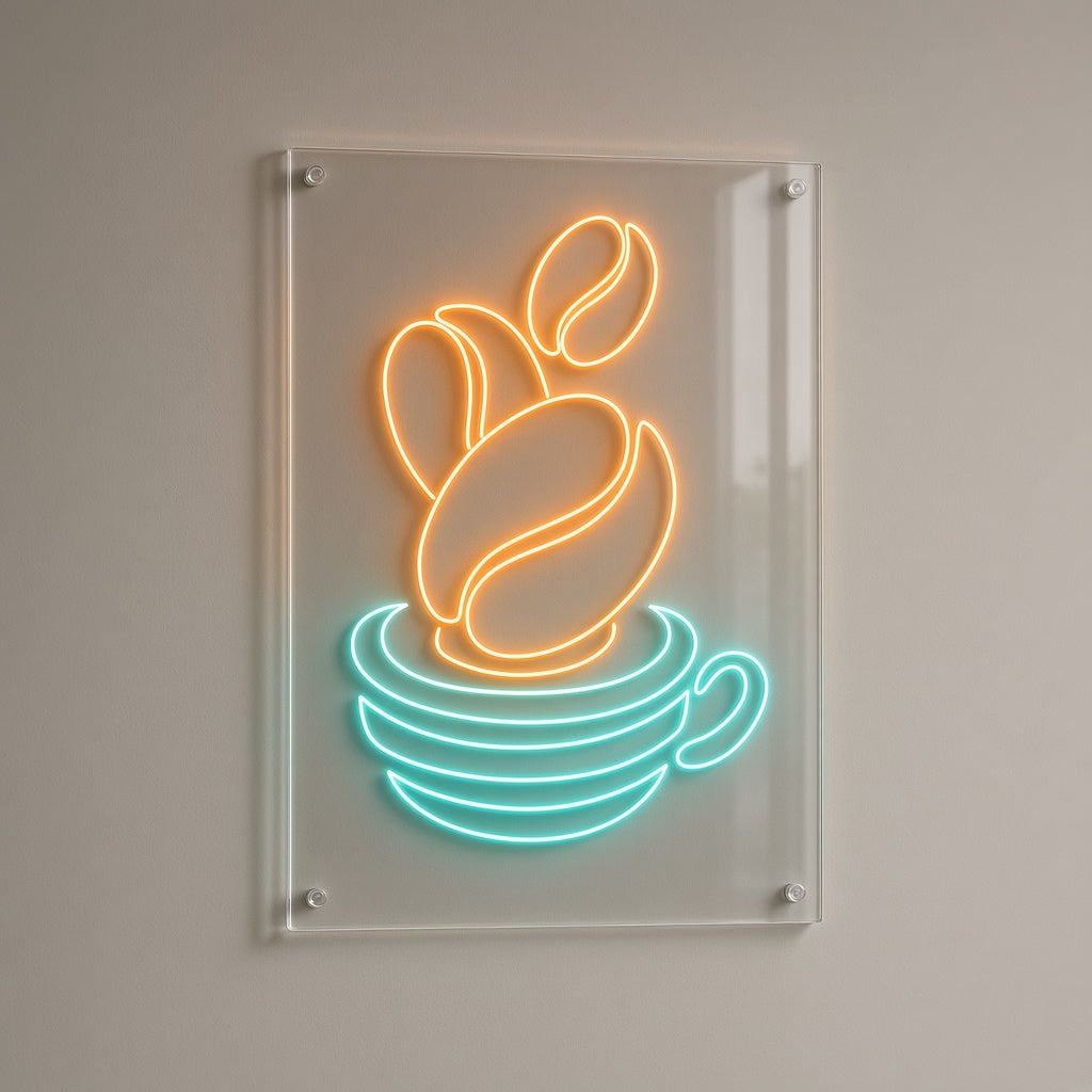 Coffee Beans Falling into Cup LED Neon Sign