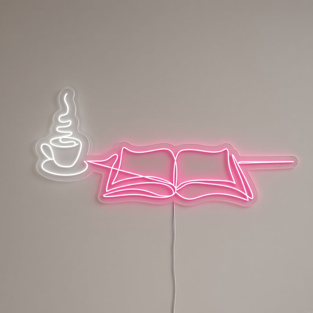 Coffee Cup and Open Book LED Neon Sign