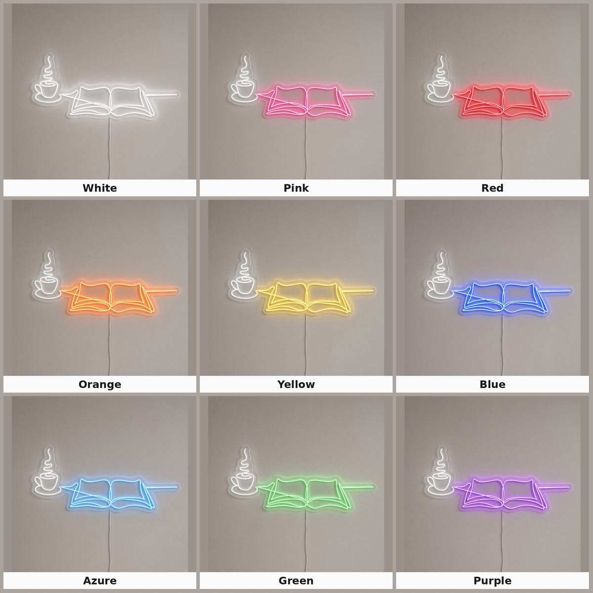 Coffee Cup and Open Book LED Neon Sign