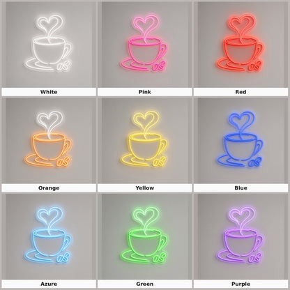 Coffee Cup with Heart Steam and Beans LED Neon Sign