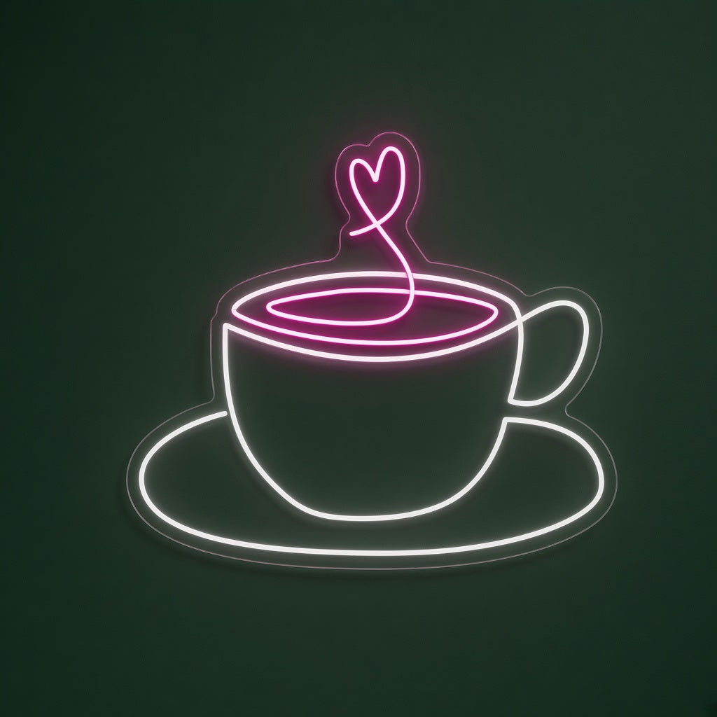 Coffee Cup with Heart Steam LED Neon Sign