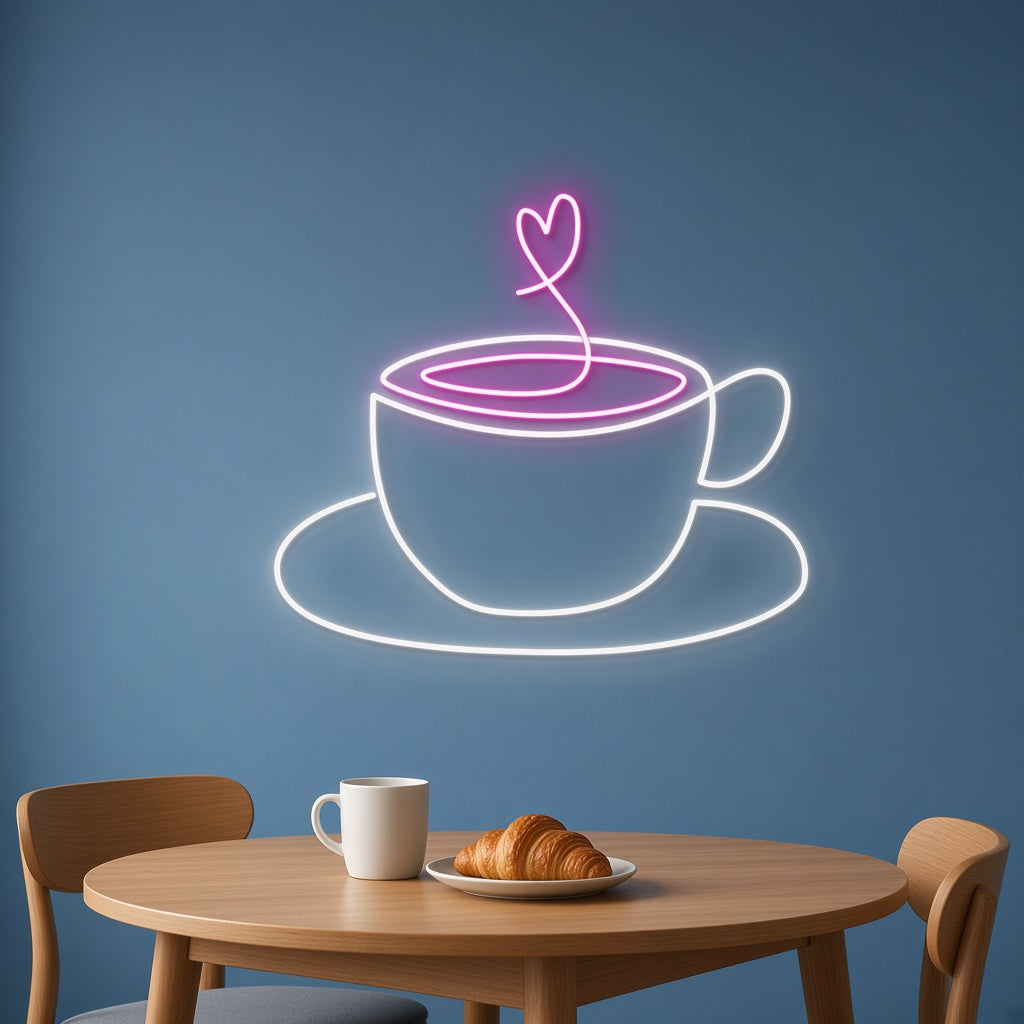 Coffee Cup with Heart Steam LED Neon Sign