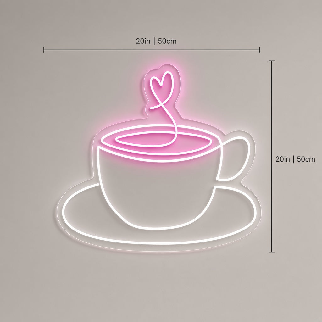 Coffee Cup with Heart Steam LED Neon Sign