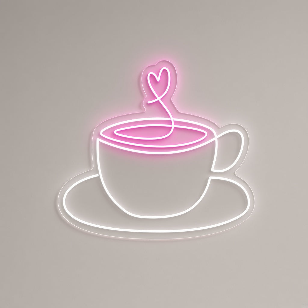 Coffee Cup with Heart Steam LED Neon Sign