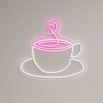 Coffee Cup with Heart Steam LED Neon Sign