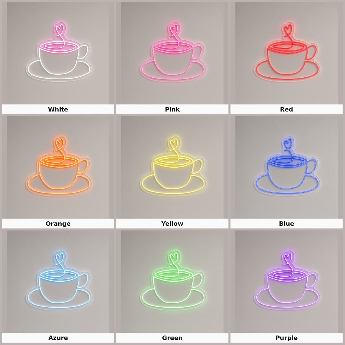 Coffee Cup with Heart Steam LED Neon Sign