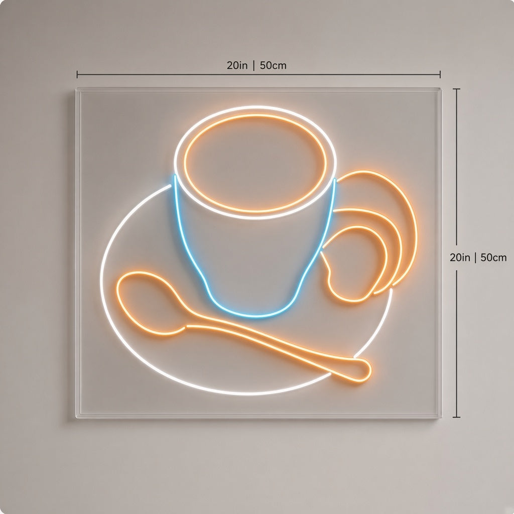 Coffee Cup with Spoon and Croissant LED Neon Sign