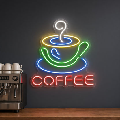 Coffee with Colorful Cup and Saucer LED Neon Sign