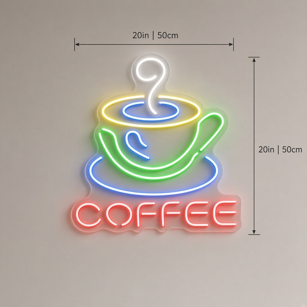 Coffee with Colorful Cup and Saucer LED Neon Sign