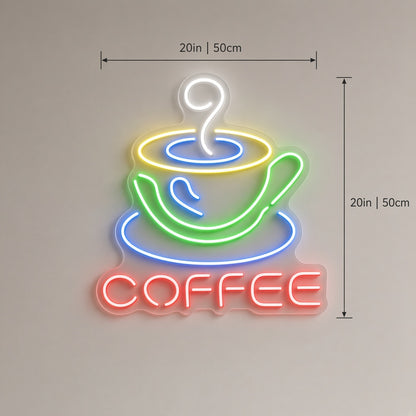 Coffee with Colorful Cup and Saucer LED Neon Sign