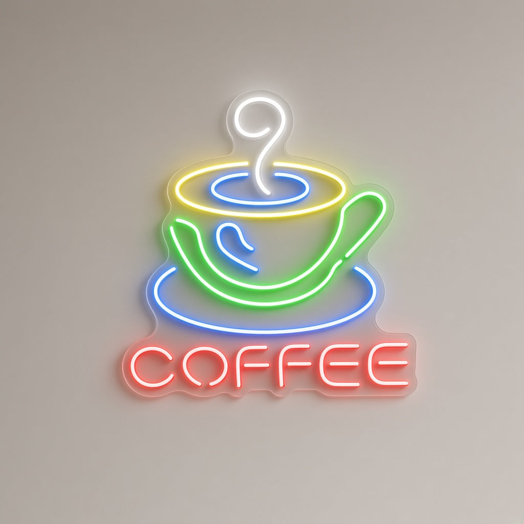 Coffee with Colorful Cup and Saucer LED Neon Sign