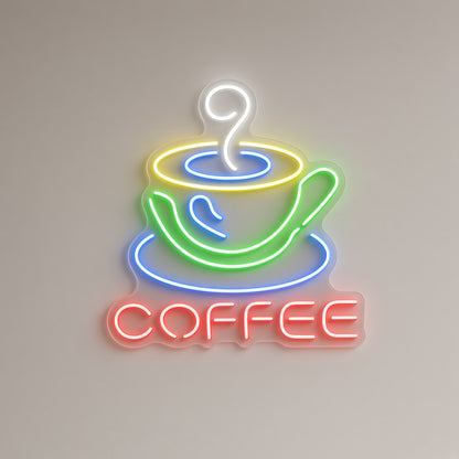 Coffee with Colorful Cup and Saucer LED Neon Sign