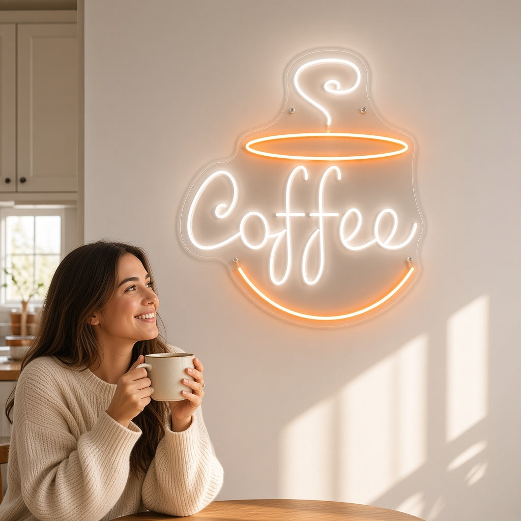 Coffee with Steaming Cup LED Neon Sign