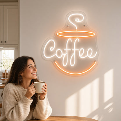 Coffee with Steaming Cup LED Neon Sign