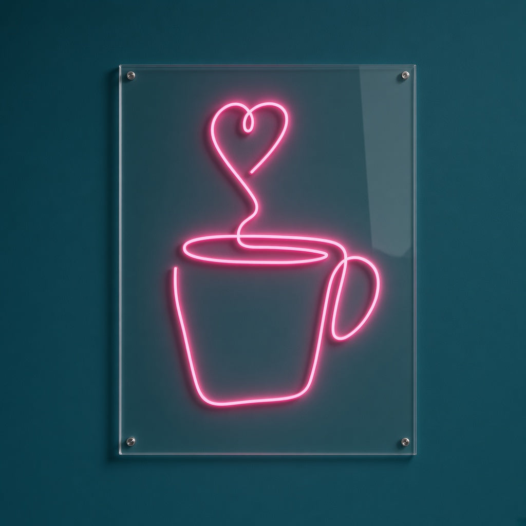 Coffee Mug with Heart Steam LED Neon Sign
