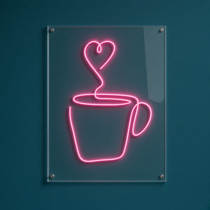 Coffee Mug with Heart Steam LED Neon Sign