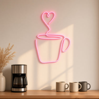 Coffee Mug with Heart Steam LED Neon Sign