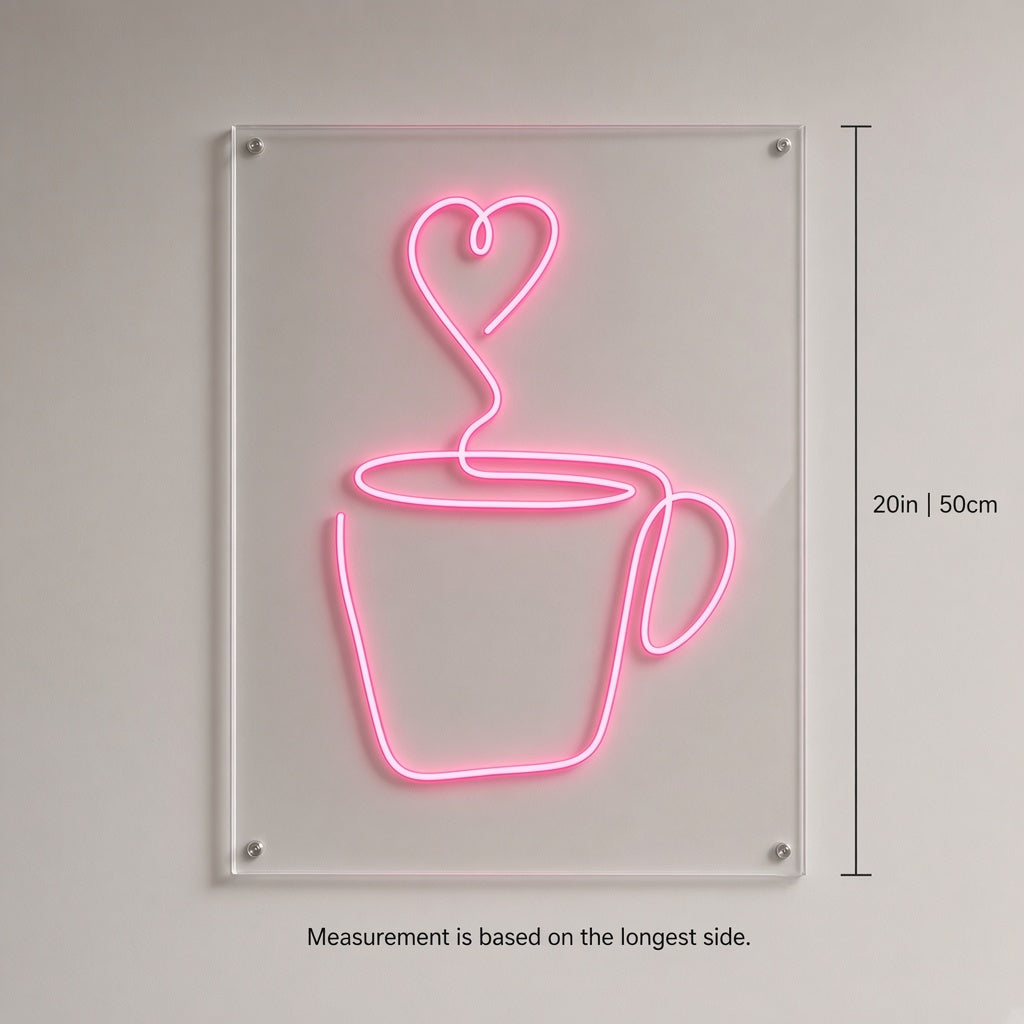 Coffee Mug with Heart Steam LED Neon Sign