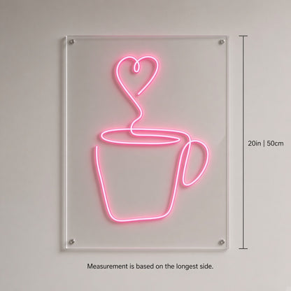 Coffee Mug with Heart Steam LED Neon Sign