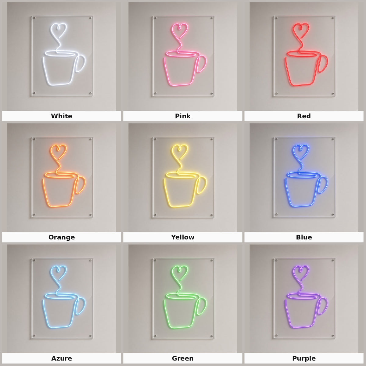 Coffee Mug with Heart Steam LED Neon Sign