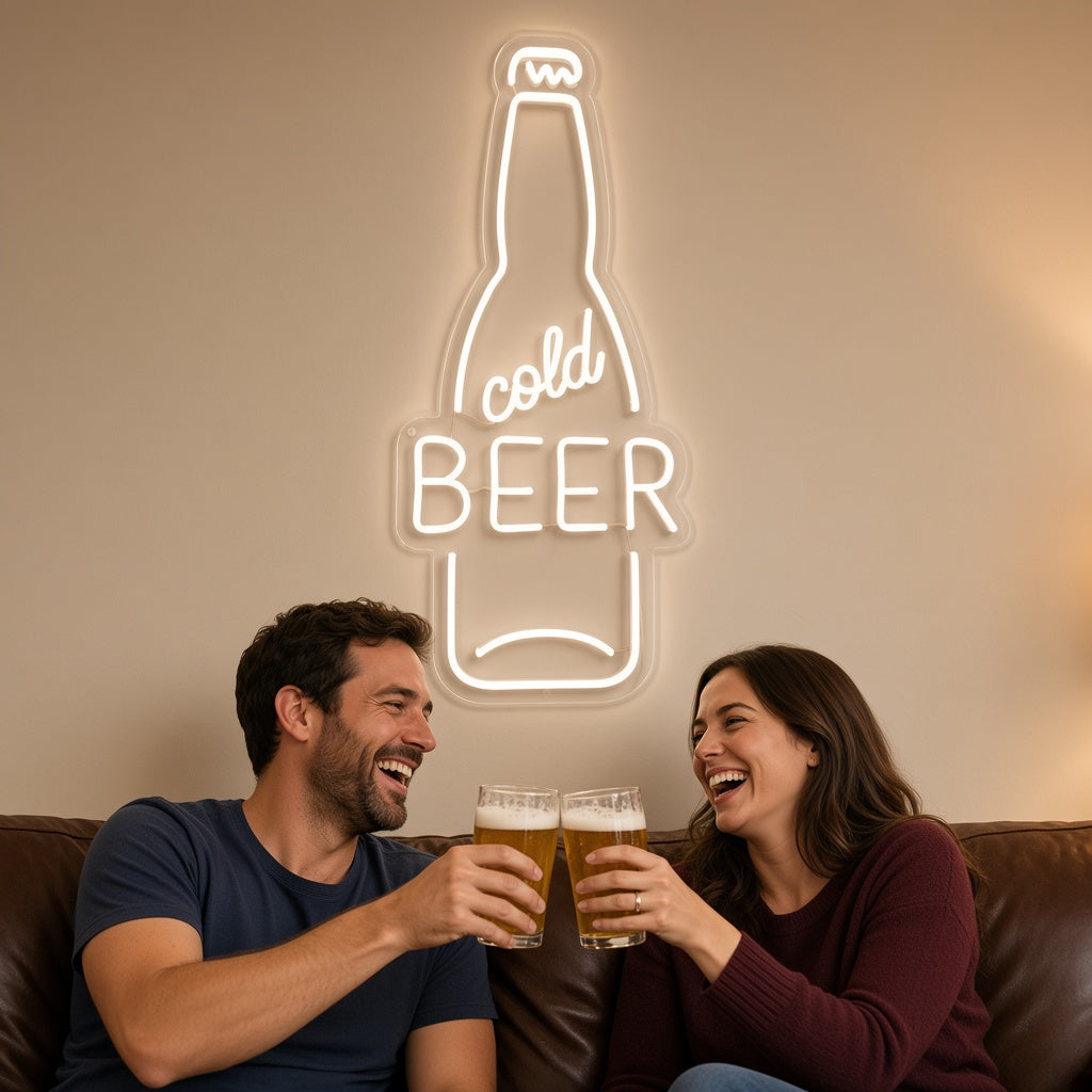 Cold Beer with Beer Bottle LED Neon Sign