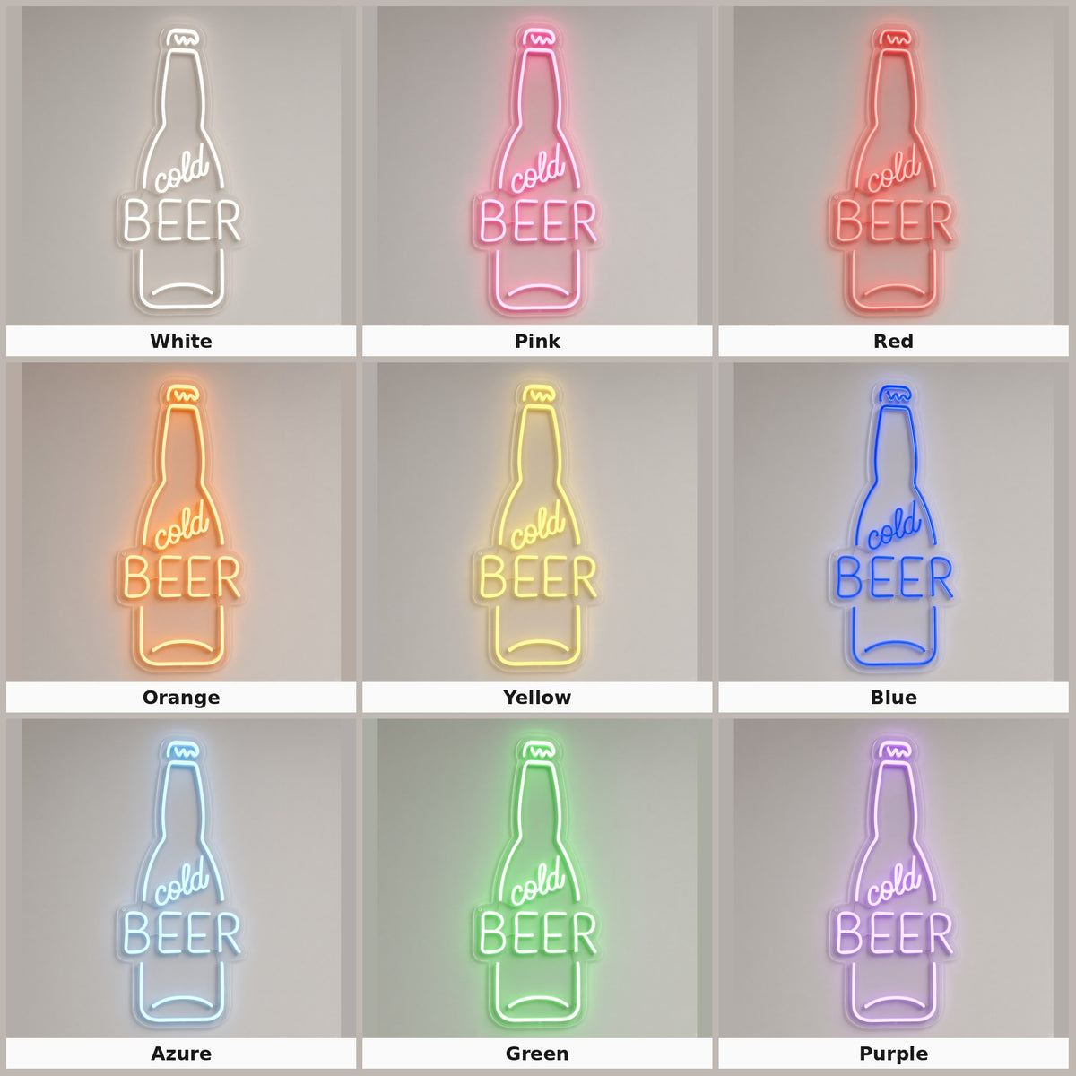 Cold Beer with Beer Bottle LED Neon Sign