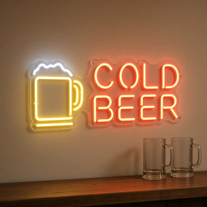 Cold Beer with Beer Mug LED Neon Sign