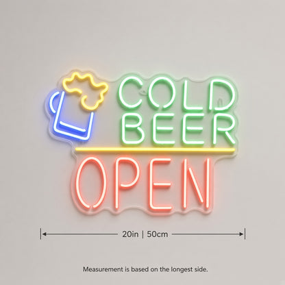 Cold Beer Open with Beer Mug LED Neon Sign